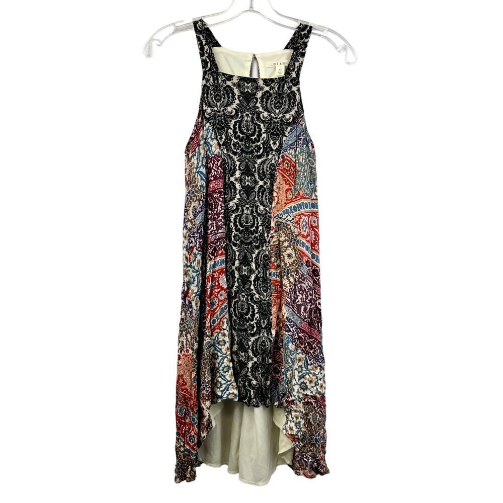 Miami Women’s Sleeveless Hi-Low Multicolor Shift Dress Square Neck XS Lined